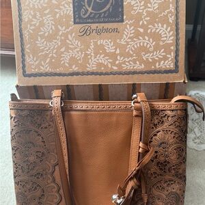 Brighton Brown Leather Tote with Intricate Design